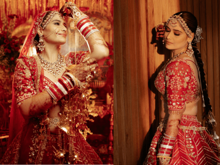 Aarti Singh giving poses in bridal dress