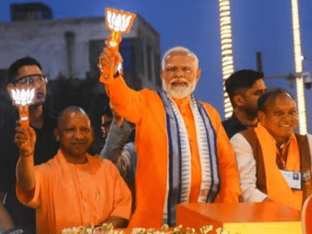 Modi-Yogi grand saffron road show in Bareilly